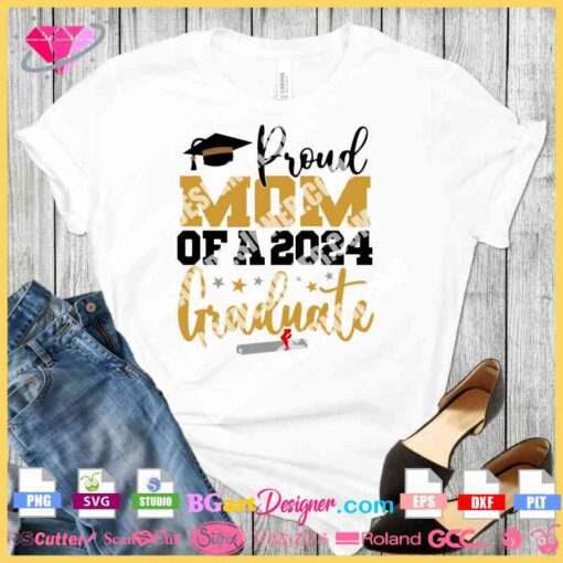 proud mom of a 2024 graduate diploma cap svg cricut download layered vinyl