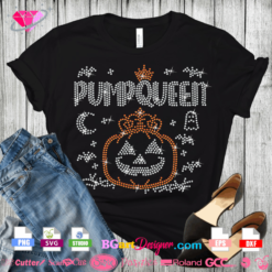 Jack O' Lantern pumpqueen rhinestone file, halloween pumpkin queen crown svg, cricut silhouette vector