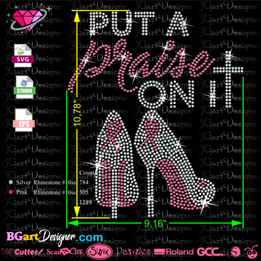 Put a praise on it high heels rhinestone svg template, cricut rhinestone svg, silhouette cameo file, pink ribbon high heel svg, awareness pink ribbon bling