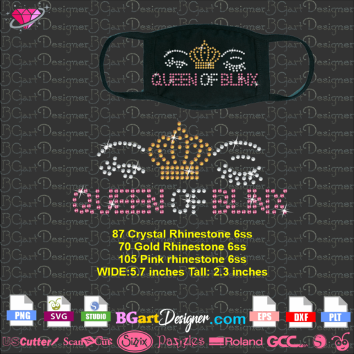 queen of blinx eyes crown rhinestone svg cricut silhouette, queen of bling face mask template download
