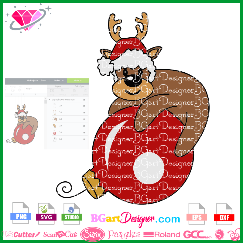 lllᐅChristmas Reindeer Ornament SVG - cricut cameo Santa Hat