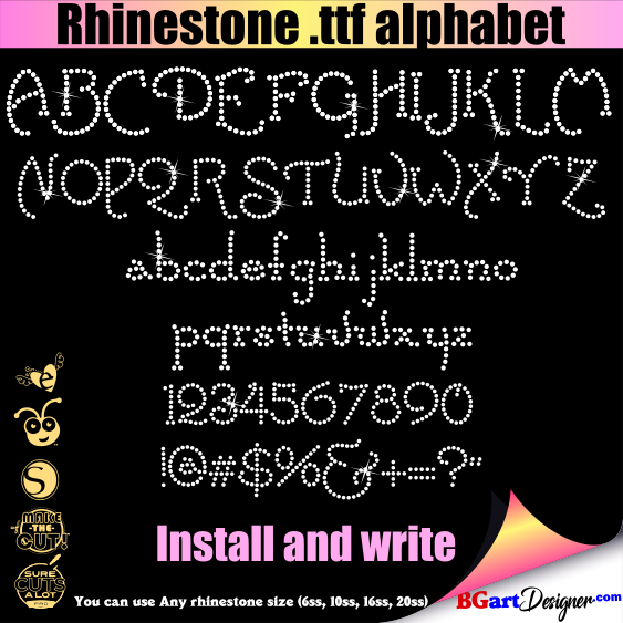 → Fancy Rhinestone font BGARTscript7 - Best typeable bling diamond font