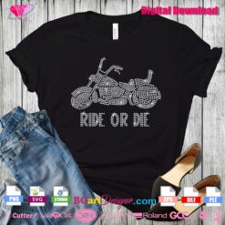 ride or die motorcycle rhinestone transfer template t-shirt download svg