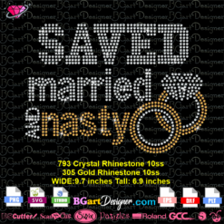 saved married and nasty rhinestone template svg cricut silhouette, married rings rhinestone bling transfer download, married nasty bling svg plt file cuttable