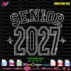 Senior 2027 outline rhinestone template with 1102 white SS10 stones measuring 10 by 7.8 inches