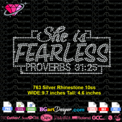 Download She is Fearless rhinestone bling transfer template Svg, bling Proverbs 31 25 Svg, Bible verse rhinestone Svg, Christian rhinestone bling Svg, Female Svg, Religious Svg, Png, Christian Svg, Cricut Svg, Dxf plt clipart