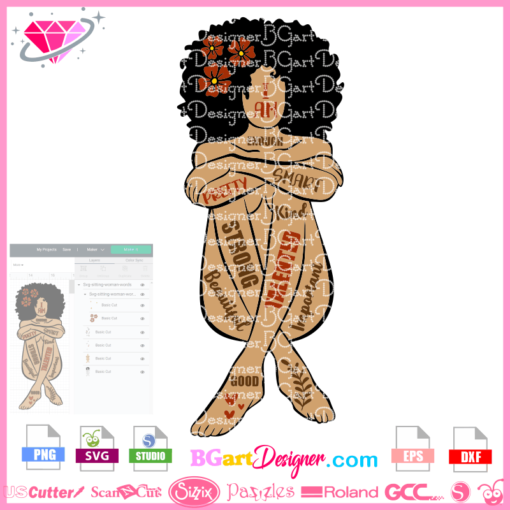 Afro woman sitting covering illustration svg clipart, afro woman naked vector svg image layered, i am strong enoug svg, i am important enough svg, I am beautiful enoug svg download cricut silhouette