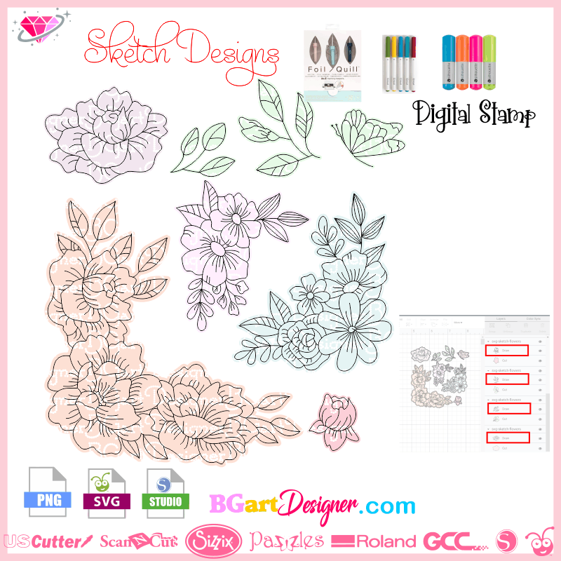 Download Lllá…sketch Flowers Digital Stamp Cricut Cameo Digital Stamp