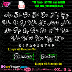 Small fancy Rhinestone font bgartscript4, Rhinestone fonts, rhinestone alphabet, ttf, for cricut and silhouette basic, rhinestone template