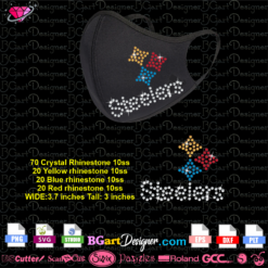 steelers svg mask rhinestone cricut silhouette, steelers bling mask download, iron on transfer hotfix template digital