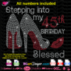 stepping into my 50 60 th birthday kiss high heel blessed rhinestone cricut silhouette, stepping blessed bling svg download, high heel shoes rhinestone template