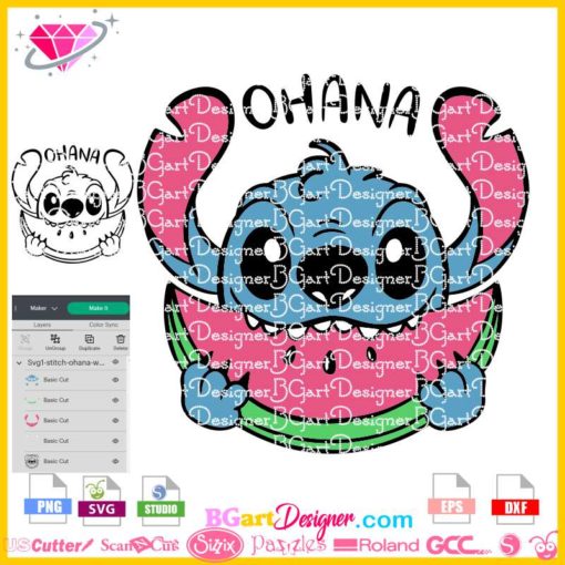 stitch ohana watermelon svg, stitch summer svg cricut silhouette,