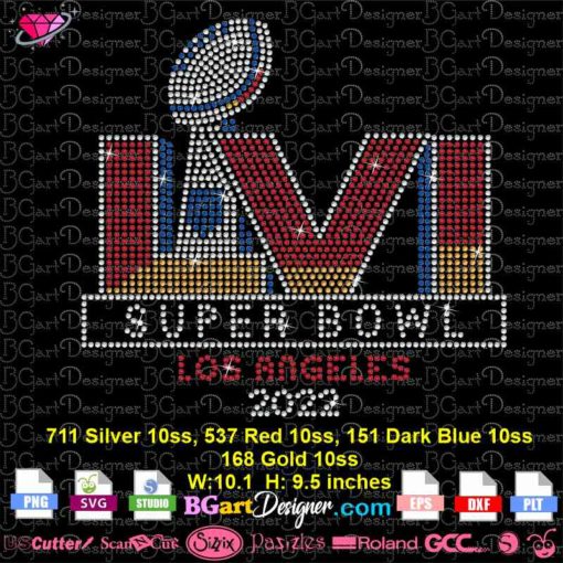 super bowl los angeles 2022 rhinestone svg, super bowl bling digital rhinestone template