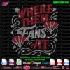 Rhinestone design template with red "Where Them Fans At" text and white fan details for digital download