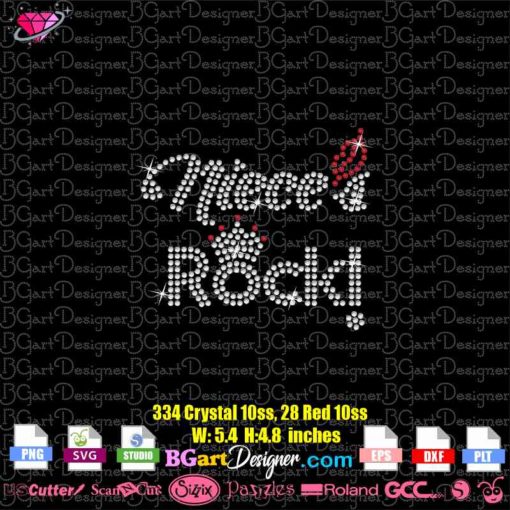 nieces rock digital rhinestone svg, niece's rock bling rhinestone template, nieces rock rhinestone template cricut silhouette