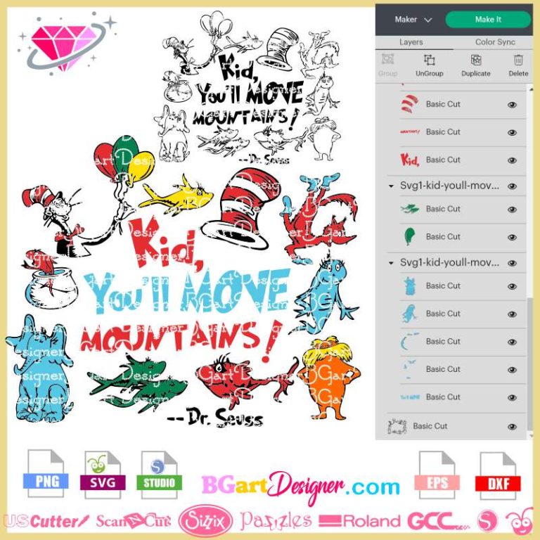 lllᐅ Kid Move Mountains Dr Seuss SVG - sublimation Cricut silhouette file