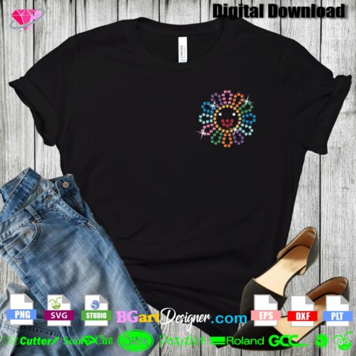 rainbow sunflower smile face rhinestone bling svg cricut