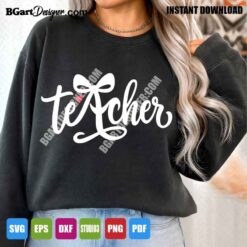 Teacher shirt SVG cut file hand lettering design displayed on black sweatshirt lifestyle mockup