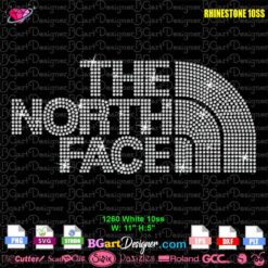 The North Face rhinestone template digital design for apparel, compatible with SS10 stones and cutting machines