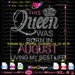 This QUEEN was BORN in april svg Bling Rhinestone T-Shirt, Birthday Tee, Queens Slay, Queens are Born, Birthday Squad, birthday rhinestone template svg