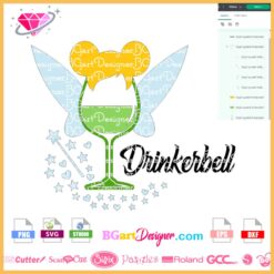 drinkerbell disney wine glass svg, tinkerbell princess svg cricut