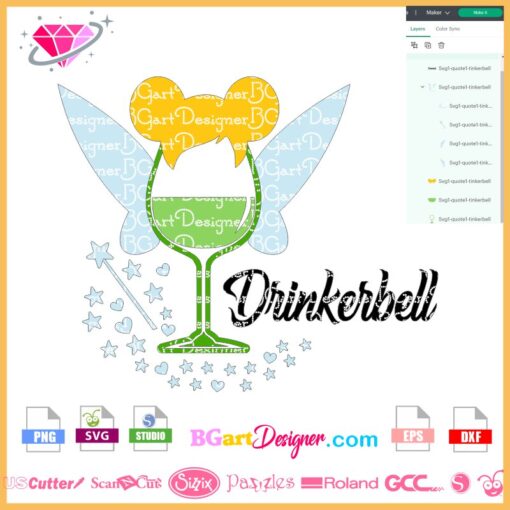 drinkerbell disney wine glass svg, tinkerbell princess svg cricut