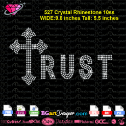 trust cross rhinestone template download svg cricut silhouette, faith trust god bling svg vector cut file, iron on transfer cross