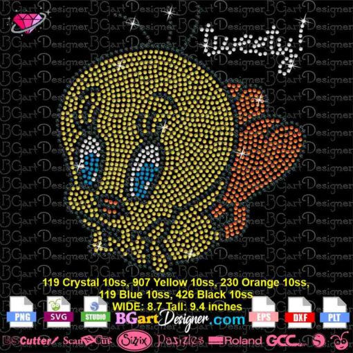 tweety bird rhinestone template svg cricut silhouette, tweety bird bling template svg