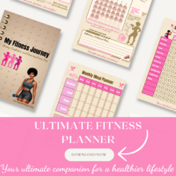 Printable fitness journal with weekly meal planner, habit tracker, and customizable fitness goals. Perfect for staying organized and motivated. Instant download available for home or digital use.