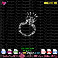 Engagement ring rhinestone template digital svg plt design preview with ss10 stones and size details