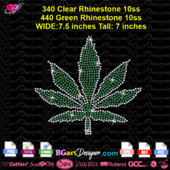 weed leaf two colors rhinestone svg cricut silhouette, cannabis leaf bling svg download, rhinestone template iron on transfer