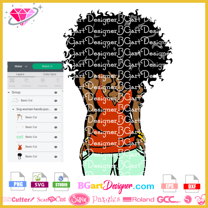 lllᐅ Black Woman Curly Hair SVG - png file layered sublimation