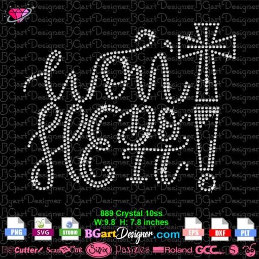 wont he do it rhinestone template svg, religious rhinestone svg file, cross dotted graphic