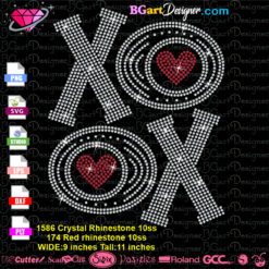 download xoxo heart rhinestone svg cricut silhouette, download xoxo love rhinestone bling templates, xoxo valentine digital template vector cut file