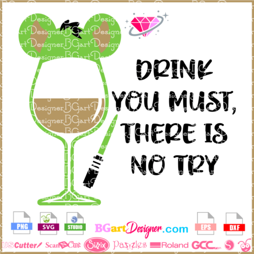 yoda wine glass svg cut file, yoda cricut file, yoda silhoutte, yoda drink coffee svg, yoda drink beer svg, yoda drink wine bachelorette clipart